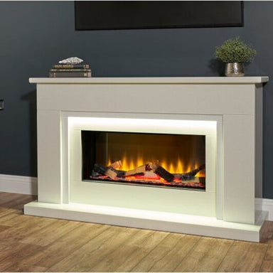 Acantha Arona 54" Marble Fireplace Suite Angled View in Living Room