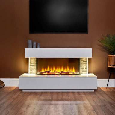 Acantha Aspen 50 Inch Marble Slate Fireplace Suite