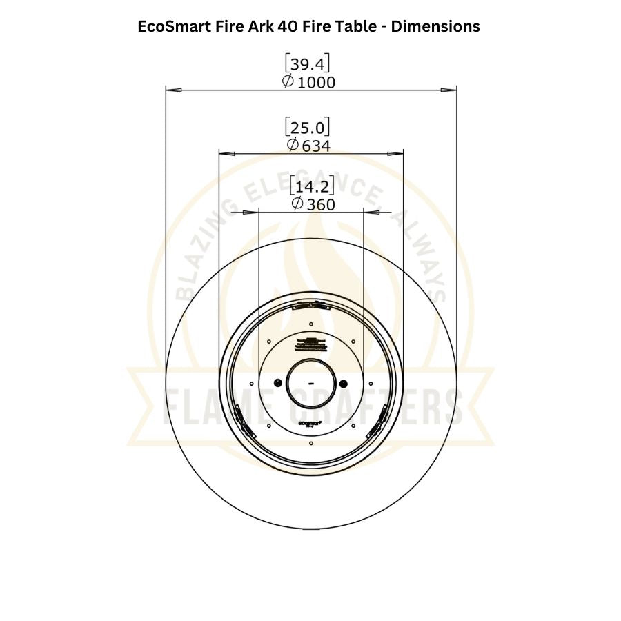 EcoSmart Fire Ark 40 Dimensions Top View