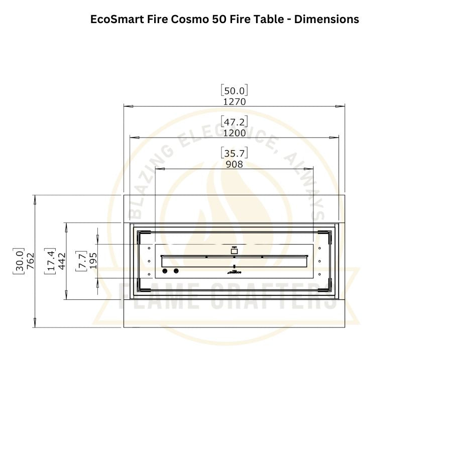 EcoSmart Fire Cosmo 50 Dimensions Top