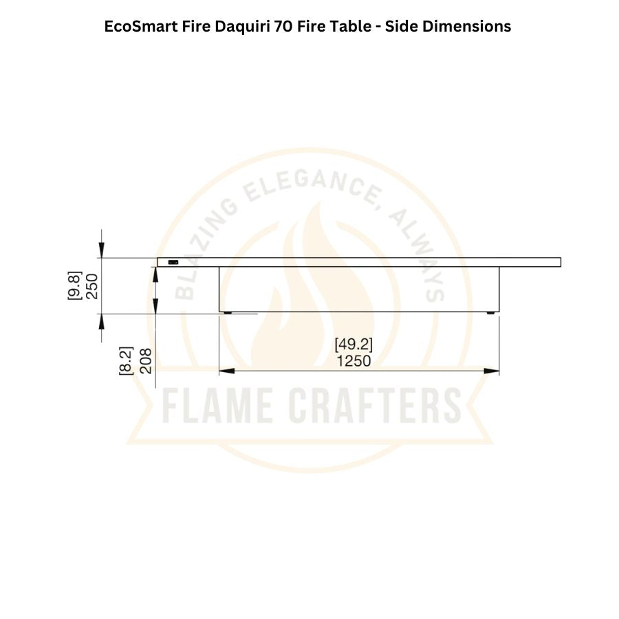 EcoSmart Fire Daquiri 70 Dimensions Side