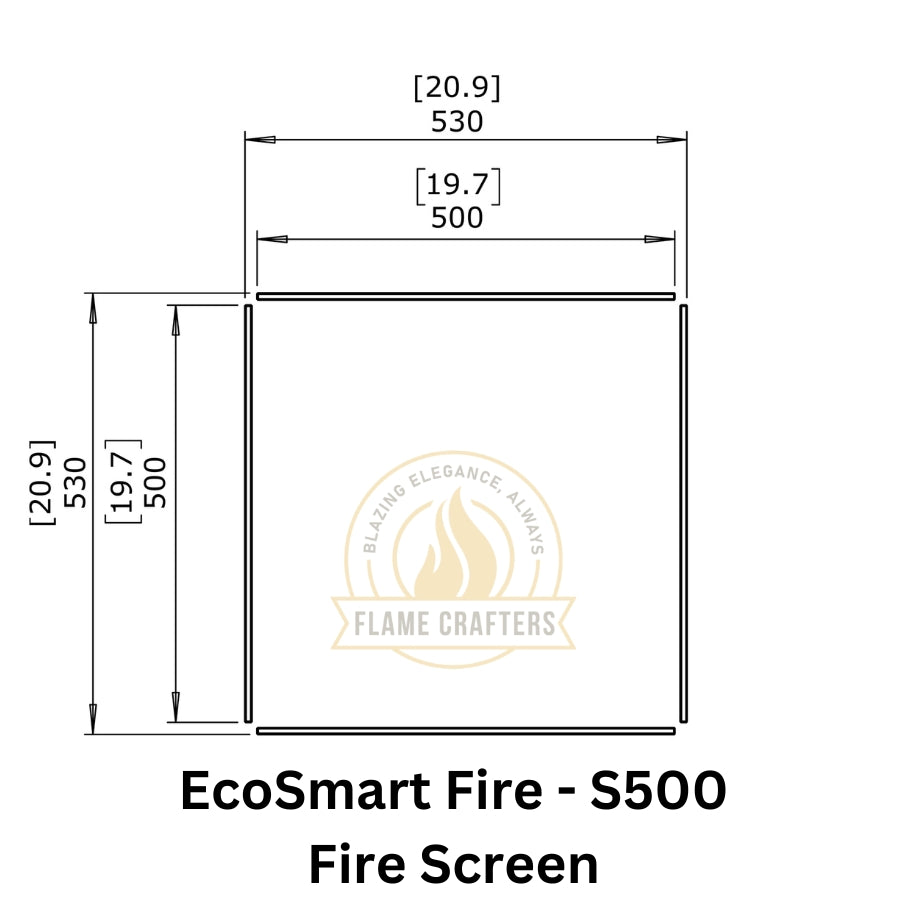 EcoSmart Fire S500 Fire Screen Dimensions Top