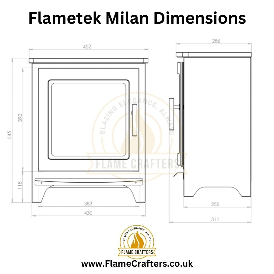 Flametek Milan Dimensions