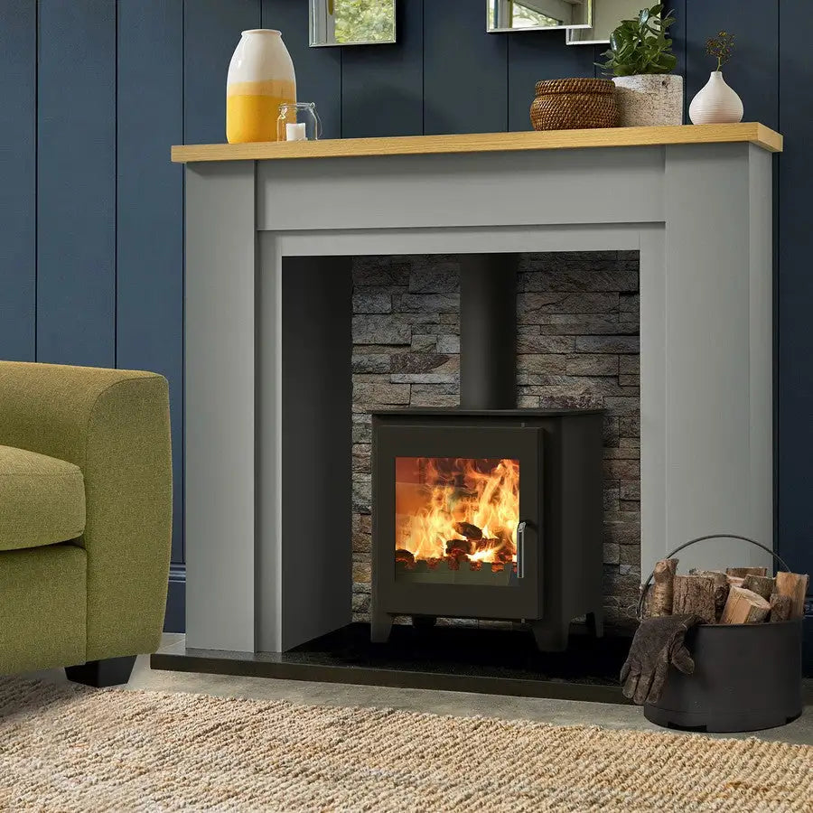 SaltFire ST1 Vision Stove Set In Fireplace